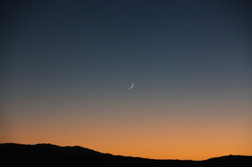 New moon at sunset north of Bosque del Apache National Wildlife Refuge, New Mexico.